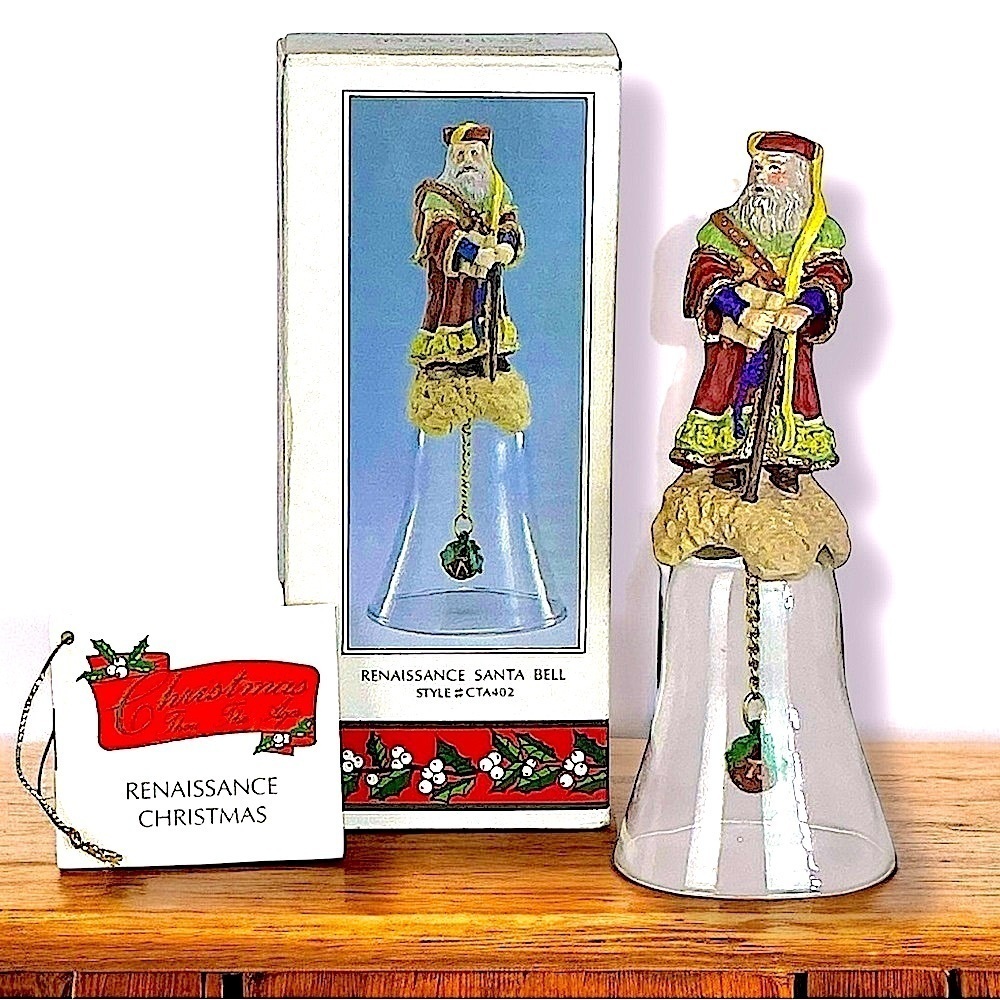 Renaissance Santa Bell Vintage Glass Christmas Hand Painted Collectible 1992